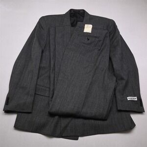 NEW Vtg Double Breasted 46L 38x38 Gray Birdseye 100% Wool Athletic Mens Suit